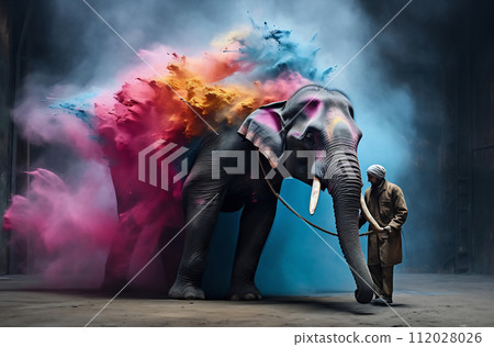 Elephant in a Cloud of Rainbow Hues Elephant in a Cloud of Rainbow Hues 112028026