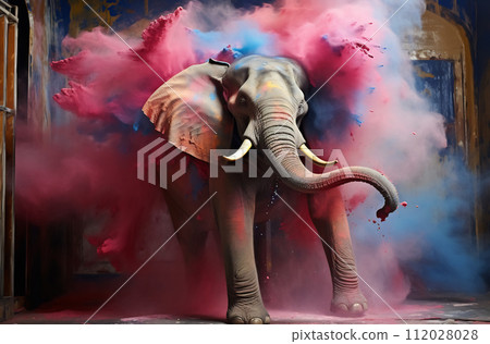 Vibrant Holi Festival Elephant Vibrant Holi Festival Elephant 112028028