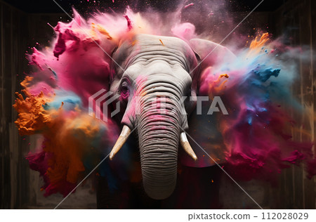 Elephant in a Cloud of Rainbow Hues 112028029