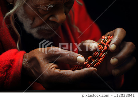 Elderly Craftsman Handcrafting Beaded Ornament 112028041
