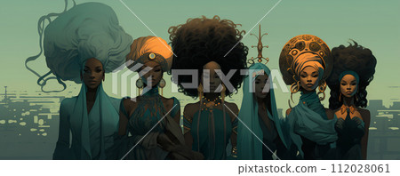 Array of African Queens in Traditional Attire. Black History Month concept Array of African Queens in Traditional Attire. Black History Month concept 112028061