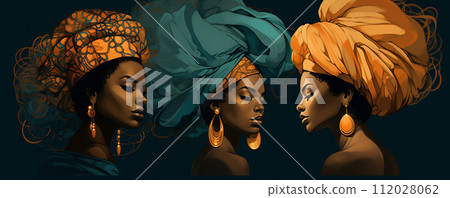 Silhouettes of African Women in Sunset Savannah. Black History Month concept Silhouettes of African Women in Sunset Savannah. Black History Month concept 112028062