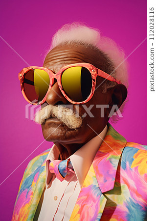 Stylish Senior Man in Vibrant Attire 112028116