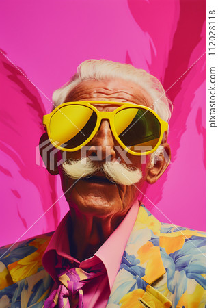 Eccentric Senior in Vibrant Attire 112028118