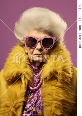 Elegant Senior Lady with Vibrant Fashion 112028120