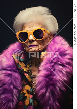 Elegant Senior Lady with Vibrant Fashion Elegant Senior Lady with Vibrant Fashion 112028124