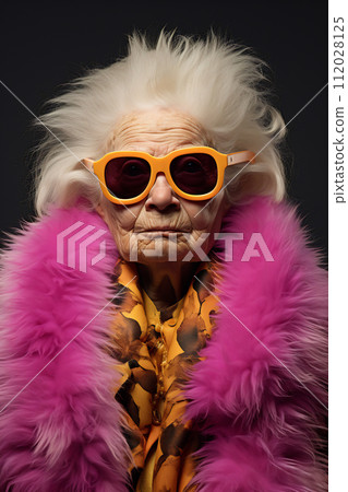 Elegant Senior Lady in Vibrant Fashion 112028125
