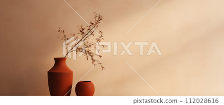 Minimalist Elegance: Single Brown Vase with Olive Branch 112028616