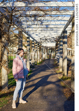 Winter Fun in Bitigheim-Bissingen: Beautiful Girl in Pink Jacket Amidst Half-Timbered Charm. a lovely girl in a pink winter jacket standing in the archway of the historic town of Bitigheim-Bissingen 112028645