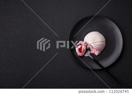 Delicious sweet colorful mochi desserts or ice cream with rice dough and toppings Delicious sweet colorful mochi desserts or ice cream with rice dough and toppings 112028745