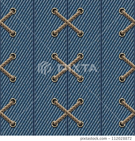 Seamless denim pattern with rope lacing Seamless denim pattern with rope lacing 112028872