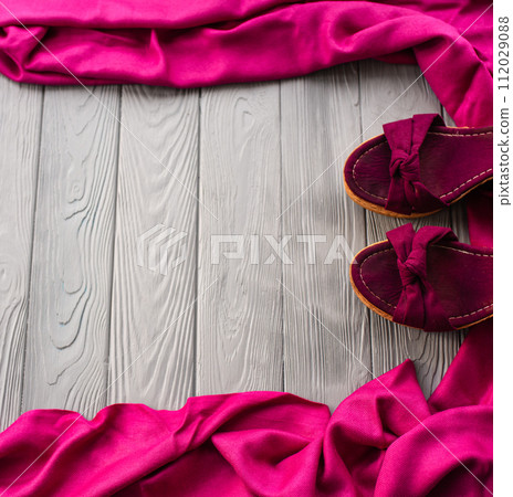 pink sandals wedge shawl shoes woman girl fashion outfit. 112029088