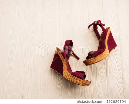 Stylish wedge shoes burgundy footwear clothing 112029194