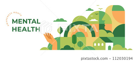 Mental Health Awareness Month. Raising awareness of mental health campaign. Geometric modern style 112030194