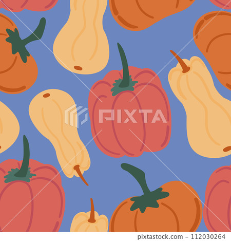 Flat design pumpkins blue background seamless pattern Flat design pumpkins blue background seamless pattern 112030264