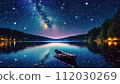 boat floating on the lake at night 112030269