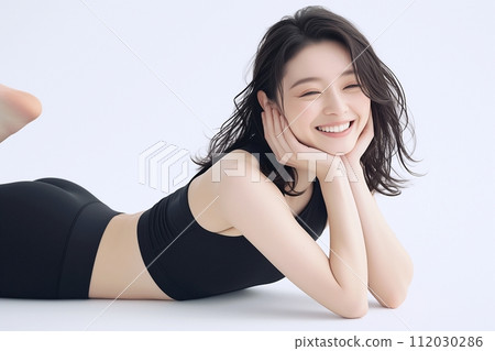 美麗的女人伸展/健身圖像“AI 生成圖像” 112030286