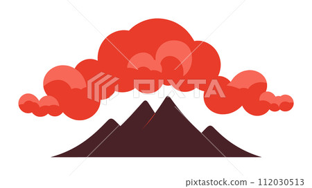 Red cloud explosion over mountains, volcanic eruption smoke. Disaster natural phenomenon, danger volcano activity vector illustration Red cloud explosion over mountains, volcanic eruption smoke. Disaster natural phenomenon, danger volcano activity vector illustration 112030513