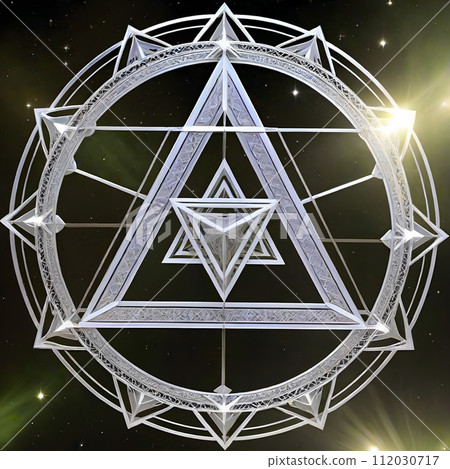 AI-generated content. Complex sacred geometry against a cosmic backdrop. 112030717