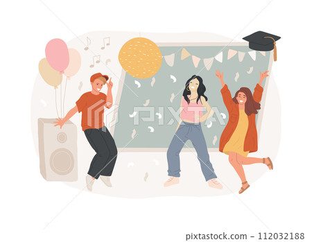 School celebration party isolated concept vector illustration. Back-to-school celebration idea, graduation party, event planning, end of year ball invitation and decoration vector concept. 112032188