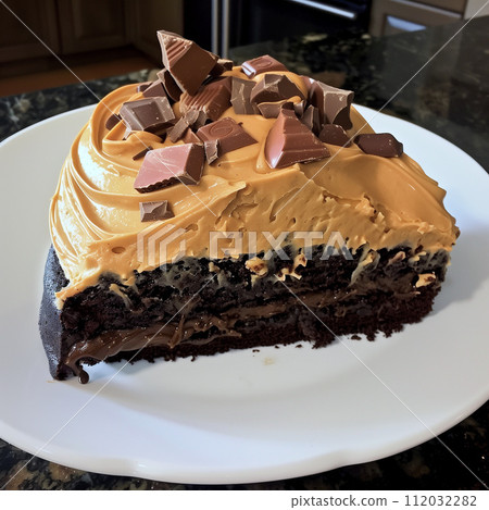 Chocolate cake covered in peanut butter 112032282