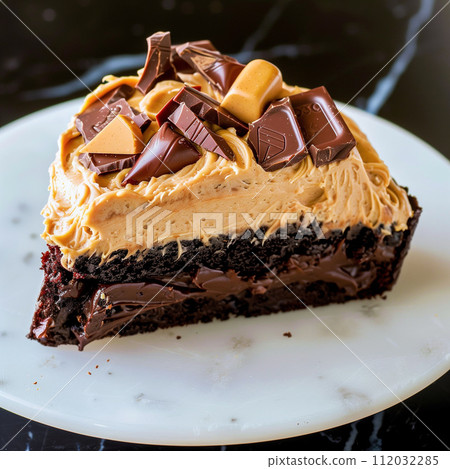 Chocolate cake covered in peanut butter Chocolate cake covered in peanut butter 112032285