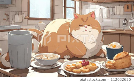 Cat at breakfast time Cat at breakfast time 112032630