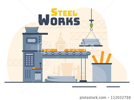 Steelworks Vector Illustration with Resource Mining, Smelting of Metal in Big Foundry and Hot Steel Pouring in Flat Cartoon Background Design Steelworks Vector Illustration with Resource Mining, Smelting of Metal in Big Foundry and Hot Steel Pouring in Flat Cartoon Background Design 112032788