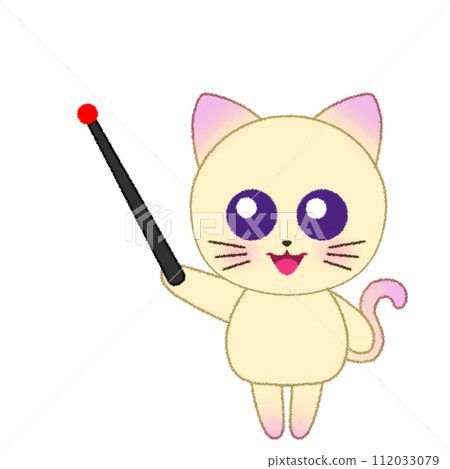 Crayon illustration of a cat raising its hand and holding a pointing stick Crayon illustration of a cat raising its hand and holding a pointing stick 112033079