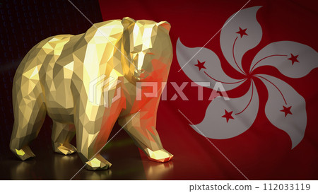 The Gold Bear on Hong Kong flag for Business concept 3d rendering. 112033119