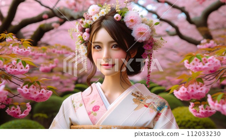 Kimono woman with hair ornament 112033230