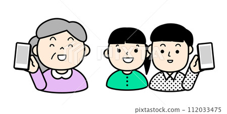 Senior communicating with grandchild using smartphone 112033475