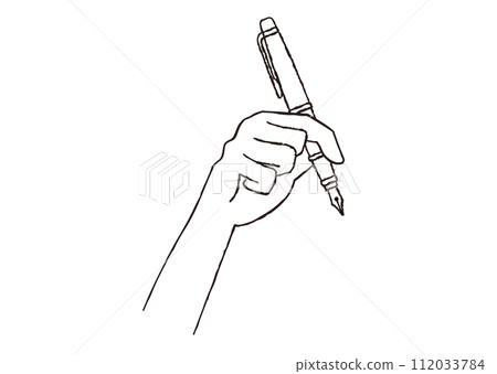 手握鋼筆，白色，手寫風格插圖 112033784