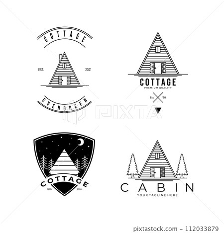 Set Wooden Cabin House Logo Vector Illustration Design Vintage, Forest Set Wooden Cabin House Logo Vector Illustration Design Vintage, Forest 112033879