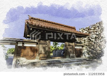 水彩風格富山城千歲禦門富山縣富山市 112033958