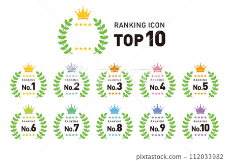 Ranking icon set / Vector material / Crown, crown, laurel wreath / 1st to 10th place 112033982
