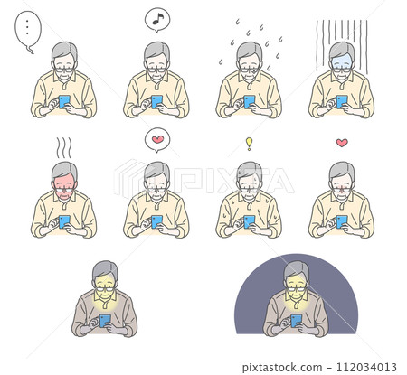 10組拿著智慧型手機、戴著眼鏡、表情各異的老人上半身插畫 10組拿著智慧型手機、戴著眼鏡、表情各異的老人上半身插畫 112034013