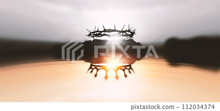 The inversion of the crown of thorns and the crown, which symbolizes Jesus' suffering and trials, symbolizes the death of the Savior and the resurrected King, background for Passion Week. The inversion of the crown of thorns and the crown, which symbolizes Jesus' suffering and trials, symbolizes the death of the Savior and the resurrected King, background for Passion Week. 112034374