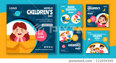 Children Day Social Media Post Flat Cartoon Hand Drawn Templates Background Illustration 112034395