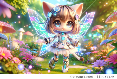 Cute kemomimi robot fairy and flower garden: Rectangular miracle 112034426