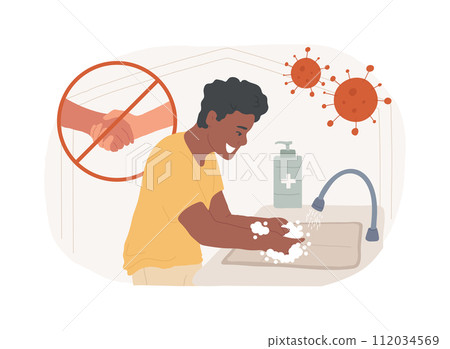 Keep distance if you are sick isolated concept vector illustration. Stay safe home, self isolation, pandemic state, wash your hands, desinfect surfaces, keep social distance vector concept. 112034569