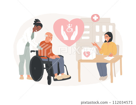 Social services isolated concept vector illustration. Social work assistance, public welfare service, organization, help people, child support, disabled senior, volunteering vector concept. 112034571