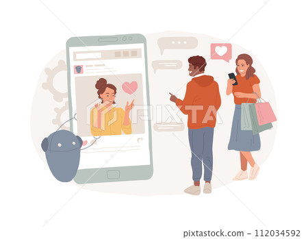 Virtual influencer isolated concept vector illustration. Influencer marketing, digital agency service, virtual character, computer-generated person, social media, brand avatar vector concept. 112034592