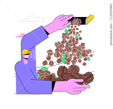 Walnuts growing isolated cartoon vector illustrations. Young farmer controls walnuts production, agriculture industry, agribusiness worker, processing-manufacturing sector vector cartoon. 112034965