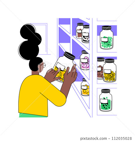 Seed bank isolated cartoon vector illustrations. Farmer holding seed bank, agribusiness industry, agricultural input sector, researcher in laboratory, plants growing vector cartoon. 112035028