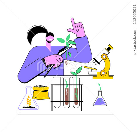 Plant breeding isolated cartoon vector illustrations. Farmer deals with plant breeding, seedling and gardening season preparation, agribusiness worker, agricultural input sector vector cartoon. 112035031