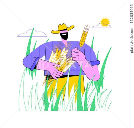 Seed farmer isolated cartoon vector illustrations. Smiling man with seeds on farm, agribusiness industry, agricultural input sector, countryside lifestyle, gardening season vector cartoon. 112035033