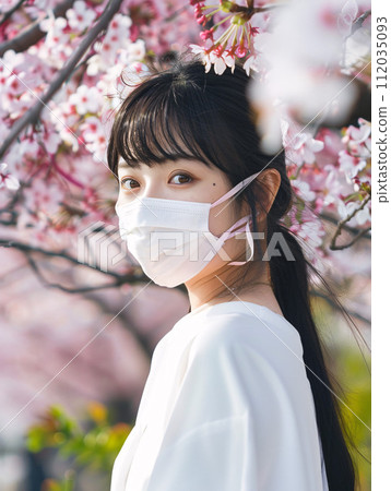 Asian woman wearing a mask to prevent hay fever Asian woman wearing a mask to prevent hay fever 112035093