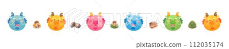 Dragon portrait with many expressions, cute playful and lively Dragon Boat Festival vector illustration icon 112035174