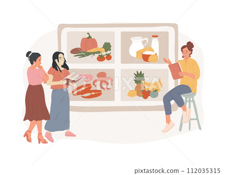 Health and nutrition workshop isolated concept vector illustration. Healthy eating workshop, nutrition habits corrective, preventive children care, learn cooking, losing weight vector concept. 112035315